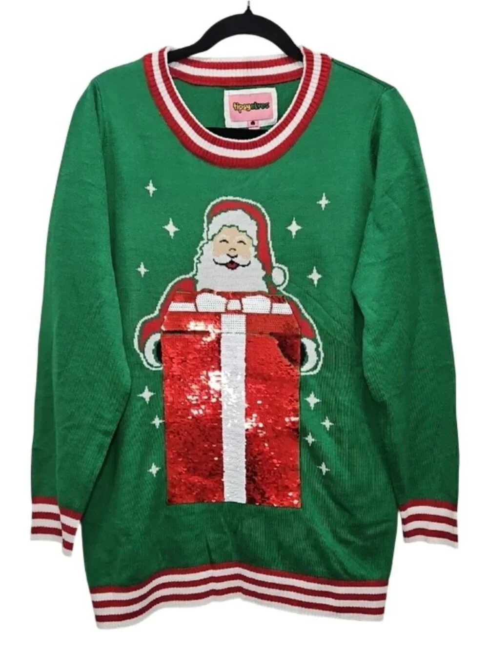 Tipsy Elves Women's Big Reveal Reversible Sequin Maternity Christmas Sweater New